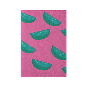 Обложка для паспорта матовая кожа с принтом Арбузы на розовом в Санкт-Петербурге, натуральная матовая кожа | размер 19,3 х 13,7 см; прозрачные пластиковые крепления | Тематика изображения на принте: арбуз | зеленый | летний | паттерн | подарок | простой | розовыйй | тропический | узор | фрукт