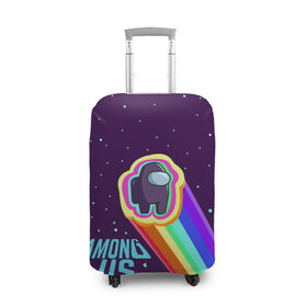 Чехол для чемодана 3D с принтом AMONG US neon rainbow в Санкт-Петербурге, 86% полиэфир, 14% спандекс | двустороннее нанесение принта, прорези для ручек и колес | детский | космос | неоновый | радуга | стильная | тренд | яркий