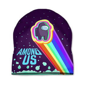 Шапка 3D с принтом AMONG US neon rainbow в Санкт-Петербурге, 100% полиэстер | универсальный размер, печать по всей поверхности изделия | детский | космос | неоновый | радуга | стильная | тренд | яркий