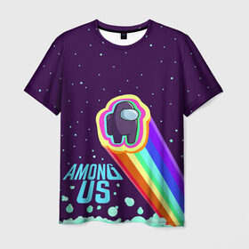 Мужская футболка 3D с принтом AMONG US neon rainbow в Санкт-Петербурге, 100% полиэфир | прямой крой, круглый вырез горловины, длина до линии бедер | детский | космос | неоновый | радуга | стильная | тренд | яркий