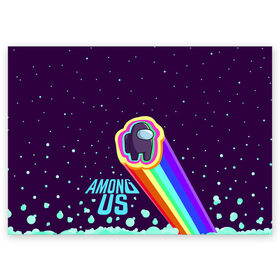Поздравительная открытка с принтом AMONG US neon rainbow в Санкт-Петербурге, 100% бумага | плотность бумаги 280 г/м2, матовая, на обратной стороне линовка и место для марки
 | детский | космос | неоновый | радуга | стильная | тренд | яркий