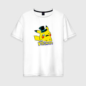 Женская футболка хлопок Oversize с принтом Pokemon Пикачу (S) в Санкт-Петербурге, 100% хлопок | свободный крой, круглый ворот, спущенный рукав, длина до линии бедер
 | anime | pikachu | пикачу