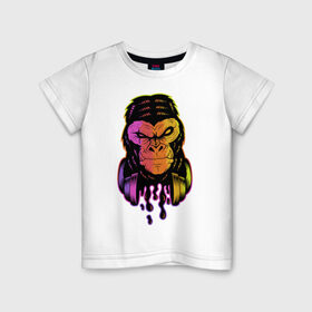Детская футболка хлопок с принтом Горилла с наушниками в Санкт-Петербурге, 100% хлопок | круглый вырез горловины, полуприлегающий силуэт, длина до линии бедер | горилла | градиент | животные | злой | музыка | наушники | обезьяна | хипстер