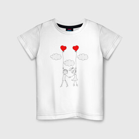Детская футболка хлопок с принтом Полет любви в Санкт-Петербурге, 100% хлопок | круглый вырез горловины, полуприлегающий силуэт, длина до линии бедер | люблю | парные | сердце | шары воздушные