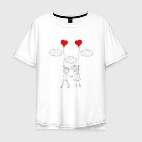 Мужская футболка хлопок Oversize с принтом Полет любви в Санкт-Петербурге, 100% хлопок | свободный крой, круглый ворот, “спинка” длиннее передней части | люблю | парные | сердце | шары воздушные