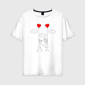 Женская футболка хлопок Oversize с принтом Полет любви в Санкт-Петербурге, 100% хлопок | свободный крой, круглый ворот, спущенный рукав, длина до линии бедер
 | люблю | парные | сердце | шары воздушные
