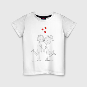 Детская футболка хлопок с принтом Вечерние прогулки в Санкт-Петербурге, 100% хлопок | круглый вырез горловины, полуприлегающий силуэт, длина до линии бедер | люблю | парные | сердце | шары воздушные