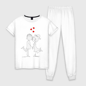 Женская пижама хлопок с принтом Вечерние прогулки в Санкт-Петербурге, 100% хлопок | брюки и футболка прямого кроя, без карманов, на брюках мягкая резинка на поясе и по низу штанин | люблю | парные | сердце | шары воздушные