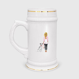 Кружка пивная с принтом Девушка с собакой в Санкт-Петербурге,  керамика (Материал выдерживает высокую температуру, стоит избегать резкого перепада температур) |  объем 630 мл | далматинец | любовь | собакен
