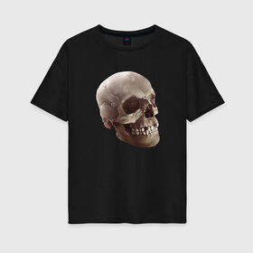 Женская футболка хлопок Oversize с принтом Череп в Санкт-Петербурге, 100% хлопок | свободный крой, круглый ворот, спущенный рукав, длина до линии бедер
 | взгляд | голова | скелет | страшно | череп