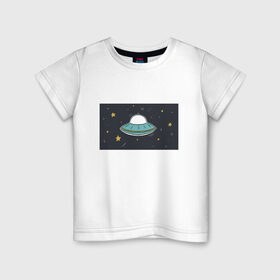 Детская футболка хлопок с принтом UFO в Санкт-Петербурге, 100% хлопок | круглый вырез горловины, полуприлегающий силуэт, длина до линии бедер | звезды | космос | летающая тарелка | мерцание | метеориты