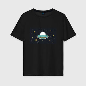 Женская футболка хлопок Oversize с принтом UFO в Санкт-Петербурге, 100% хлопок | свободный крой, круглый ворот, спущенный рукав, длина до линии бедер
 | звезды | космос | летающая тарелка | мерцание | метеориты