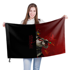 Флаг 3D с принтом Hades в Санкт-Петербурге, 100% полиэстер | плотность ткани — 95 г/м2, размер — 67 х 109 см. Принт наносится с одной стороны | hades | игра | компьютерная | красный | лого | логотип | подарок | половина | хейдc | хэйдс | черный