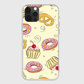 Чехол для iPhone 12 Pro Max с принтом Узор Сладости в Санкт-Петербурге, Силикон |  | детский | диета | желтый | капкейк | крендель | нарисованный | паттерн | пирожок | пончик | розовый | сладости | узор