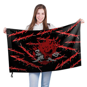 Флаг 3D с принтом Cyberpunk2077 red samurai в Санкт-Петербурге, 100% полиэстер | плотность ткани — 95 г/м2, размер — 67 х 109 см. Принт наносится с одной стороны | 2077 | cyber punk 2077 | cyberpunk | cyberpunk2077art | red | samurai | киберпанк | красный 2077