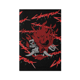 Обложка для паспорта матовая кожа с принтом Cyberpunk2077 red samurai в Санкт-Петербурге, натуральная матовая кожа | размер 19,3 х 13,7 см; прозрачные пластиковые крепления | 2077 | cyber punk 2077 | cyberpunk | cyberpunk2077art | red | samurai | киберпанк | красный 2077