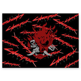 Поздравительная открытка с принтом Cyberpunk2077 red samurai в Санкт-Петербурге, 100% бумага | плотность бумаги 280 г/м2, матовая, на обратной стороне линовка и место для марки
 | 2077 | cyber punk 2077 | cyberpunk | cyberpunk2077art | red | samurai | киберпанк | красный 2077