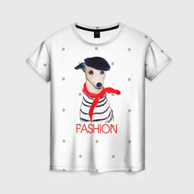 Женская футболка 3D с принтом Модная собака в Санкт-Петербурге, 100% полиэфир ( синтетическое хлопкоподобное полотно) | прямой крой, круглый вырез горловины, длина до линии бедер | fashion | весна | красный | мода | модная собака | надпись | собака