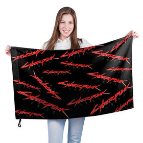 Флаг 3D с принтом Cyberpunk 2077 red в Санкт-Петербурге, 100% полиэстер | плотность ткани — 95 г/м2, размер — 67 х 109 см. Принт наносится с одной стороны | 2077 | cyber punk 2077 | cyberpunk | cyberpunk2077art | red | samurai | киберпанк | красный 2077
