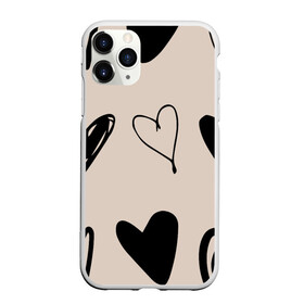 Чехол для iPhone 11 Pro Max матовый с принтом Сердечный паттерн в Санкт-Петербурге, Силикон |  | love | беж | вместе | любовь | навсегда | семья | сердце | черный