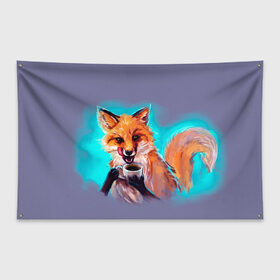 Флаг-баннер с принтом Лиса с кофе в Санкт-Петербурге, 100% полиэстер | размер 67 х 109 см, плотность ткани — 95 г/м2; по краям флага есть четыре люверса для крепления | fox | foxy | животное | звери | лиса | лисенок | лисичка | милая | рыжая | фокс
