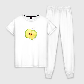 Женская пижама хлопок с принтом Яблочко в Санкт-Петербурге, 100% хлопок | брюки и футболка прямого кроя, без карманов, на брюках мягкая резинка на поясе и по низу штанин | зеленое | фрукты | яблоко
