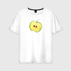 Женская футболка хлопок Oversize с принтом Яблочко в Санкт-Петербурге, 100% хлопок | свободный крой, круглый ворот, спущенный рукав, длина до линии бедер
 | зеленое | фрукты | яблоко