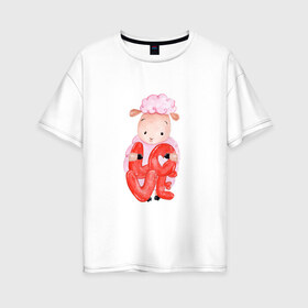 Женская футболка хлопок Oversize с принтом Барашка в Санкт-Петербурге, 100% хлопок | свободный крой, круглый ворот, спущенный рукав, длина до линии бедер
 | баран | любовь | сердечко