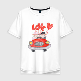 Мужская футболка хлопок Oversize с принтом Ну что,красивая,поехали? в Санкт-Петербурге, 100% хлопок | свободный крой, круглый ворот, “спинка” длиннее передней части | баран | барашек | любовь | сердечко