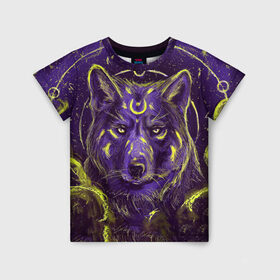 Детская футболка 3D с принтом Волшебный Волк в Санкт-Петербурге, 100% гипоаллергенный полиэфир | прямой крой, круглый вырез горловины, длина до линии бедер, чуть спущенное плечо, ткань немного тянется | animals | wolf | волк | волки | животные | звери | зверь | магия | одиночество | одиночка | пёс | собака