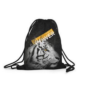 Рюкзак-мешок 3D с принтом Почувствуй свою силу в Санкт-Петербурге, 100% полиэстер | плотность ткани — 200 г/м2, размер — 35 х 45 см; лямки — толстые шнурки, застежка на шнуровке, без карманов и подкладки | feel | power | tiger | белый | животное | сила | тигр | хищник | черный