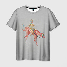 Мужская футболка 3D с принтом Rider в Санкт-Петербурге, 100% полиэфир | прямой крой, круглый вырез горловины, длина до линии бедер | fantasy | алмаз | всадник | золото | кошка | лев | львица | наездник | пантера | пума | рыцарь | средневековье | фантастика | фантастическое существо | фэнтези