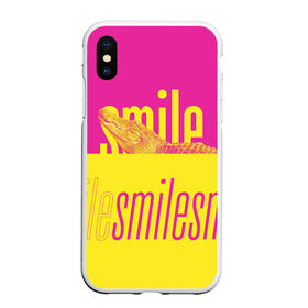 Чехол для iPhone XS Max матовый с принтом Улыбнись (крокодил) в Санкт-Петербурге, Силикон | Область печати: задняя сторона чехла, без боковых панелей | smile | гена | желтый | крокодил | позитив | розовый | улыбка | улыбнись