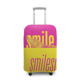 Чехол для чемодана 3D с принтом Улыбнись (крокодил) в Санкт-Петербурге, 86% полиэфир, 14% спандекс | двустороннее нанесение принта, прорези для ручек и колес | smile | гена | желтый | крокодил | позитив | розовый | улыбка | улыбнись