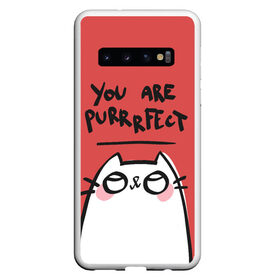 Чехол для Samsung Galaxy S10 с принтом You are Purrrfect в Санкт-Петербурге, Силикон | Область печати: задняя сторона чехла, без боковых панелей | Тематика изображения на принте: 14 февряля | amor | kiss | love | love you | my love | valentine | валентин | люблю | любовь | отношения | пара | поцелуй | я люблю