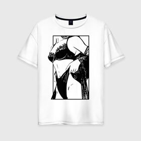 Женская футболка хлопок Oversize с принтом девушка в нижнем белье в Санкт-Петербурге, 100% хлопок | свободный крой, круглый ворот, спущенный рукав, длина до линии бедер
 | любовь | туфли