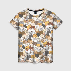 Женская футболка 3D с принтом Котики муркотики в Санкт-Петербурге, 100% полиэфир ( синтетическое хлопкоподобное полотно) | прямой крой, круглый вырез горловины, длина до линии бедер | cat | kitty | кот | котенок | котики | котэ | кошка | полосатый