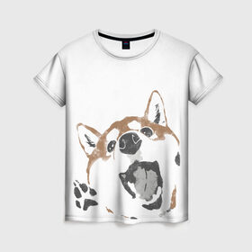 Женская футболка 3D с принтом Shiba Inu в Санкт-Петербурге, 100% полиэфир ( синтетическое хлопкоподобное полотно) | прямой крой, круглый вырез горловины, длина до линии бедер | shiba inu | сиба ину | собака