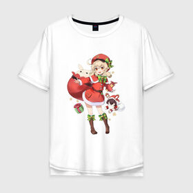 Мужская футболка хлопок Oversize с принтом Рождественская Кли в Санкт-Петербурге, 100% хлопок | свободный крой, круглый ворот, “спинка” длиннее передней части | Тематика изображения на принте: арт | игрушка эмбер | кли | рисунок | рождество | танцующая игрушка | эмбер