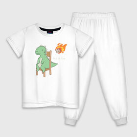 Детская пижама хлопок с принтом Это нормально... в Санкт-Петербурге, 100% хлопок |  брюки и футболка прямого кроя, без карманов, на брюках мягкая резинка на поясе и по низу штанин
 | this is fine | дино | динозавр | динос | комета | неловко | это нормально