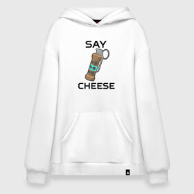 Худи SuperOversize хлопок с принтом Say Cheese в Санкт-Петербурге, 70% хлопок, 30% полиэстер, мягкий начес внутри | карман-кенгуру, эластичная резинка на манжетах и по нижней кромке, двухслойный капюшон
 | awp | breeki | cheeki | counter | cs | easy | everyday | ez | gg | go | just | katka | kill | knife | lemon | luck | mid | no | one | plant | pz | rush | shot | skill | smoke | squeeze | strike | wp | вп | гг | изи | катка | контра