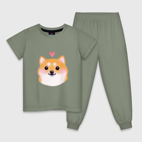 Детская пижама хлопок с принтом Сиба Ину в Санкт-Петербурге, 100% хлопок |  брюки и футболка прямого кроя, без карманов, на брюках мягкая резинка на поясе и по низу штанин
 | милый щенок | пес с сердчечком | песик | сиба ину | собака