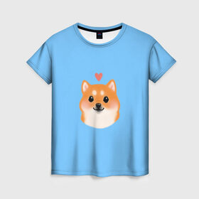 Женская футболка 3D с принтом Сиба ину в Санкт-Петербурге, 100% полиэфир ( синтетическое хлопкоподобное полотно) | прямой крой, круглый вырез горловины, длина до линии бедер | милый щенок | пес с сердчечком | песик | сиба ину | собака