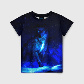 Детская футболка 3D с принтом Dark Wolf в Санкт-Петербурге, 100% гипоаллергенный полиэфир | прямой крой, круглый вырез горловины, длина до линии бедер, чуть спущенное плечо, ткань немного тянется | animals | wolf | волк | волки | животные | звери | зверь | одиночество | одиночка | пёс | собака