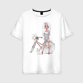Женская футболка хлопок Oversize с принтом Оторва в Санкт-Петербурге, 100% хлопок | свободный крой, круглый ворот, спущенный рукав, длина до линии бедер
 | tegunvteg | дама с собачкой | животные | кошечка | кошка | силуэт