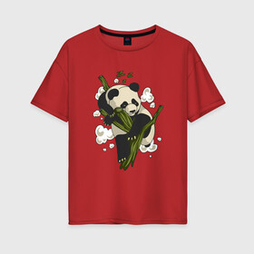Женская футболка хлопок Oversize с принтом Панда спит на дереве в Санкт-Петербурге, 100% хлопок | свободный крой, круглый ворот, спущенный рукав, длина до линии бедер
 | Тематика изображения на принте: 