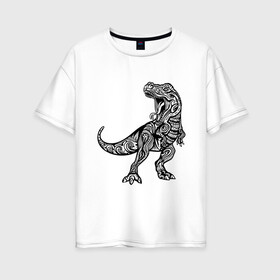 Женская футболка хлопок Oversize с принтом Тираннозавр в стиле Мандала в Санкт-Петербурге, 100% хлопок | свободный крой, круглый ворот, спущенный рукав, длина до линии бедер
 | 