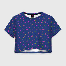 Женская футболка Crop-top 3D с принтом WATERMELON fresh в Санкт-Петербурге, 100% полиэстер | круглая горловина, длина футболки до линии талии, рукава с отворотами | berries | fresh | fruits | арбуз | летний | свежий | яркий