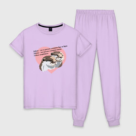 Женская пижама хлопок с принтом Влюбленные выдры в Санкт-Петербурге, 100% хлопок | брюки и футболка прямого кроя, без карманов, на брюках мягкая резинка на поясе и по низу штанин | 