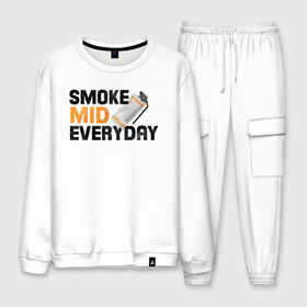 Мужской костюм хлопок с принтом Smoke Mid Everyday в Санкт-Петербурге, 100% хлопок | на свитшоте круглая горловина, мягкая резинка по низу. Брюки заужены к низу, на них два вида карманов: два “обычных” по бокам и два объемных, с клапанами, расположенные ниже линии бедра. Брюки с мягкой трикотажной резинкой на поясе и по низу штанин. В поясе для дополнительного комфорта — широкие завязки | asiimov | asimov | beast | counter | counter strike | cs | easy | ez | gg | ggwp | global | go | gradient | howl | hyper | mem | meme | memes | offensive | smoke | strike | азимов | вой | градиент | зверь | контра | лого | логотип